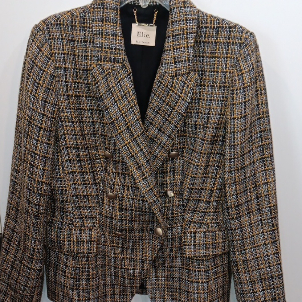 Ellie Women's Checkered Blazer - Black, Brown, and White